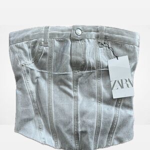 Zara Gray Denim Corset Top